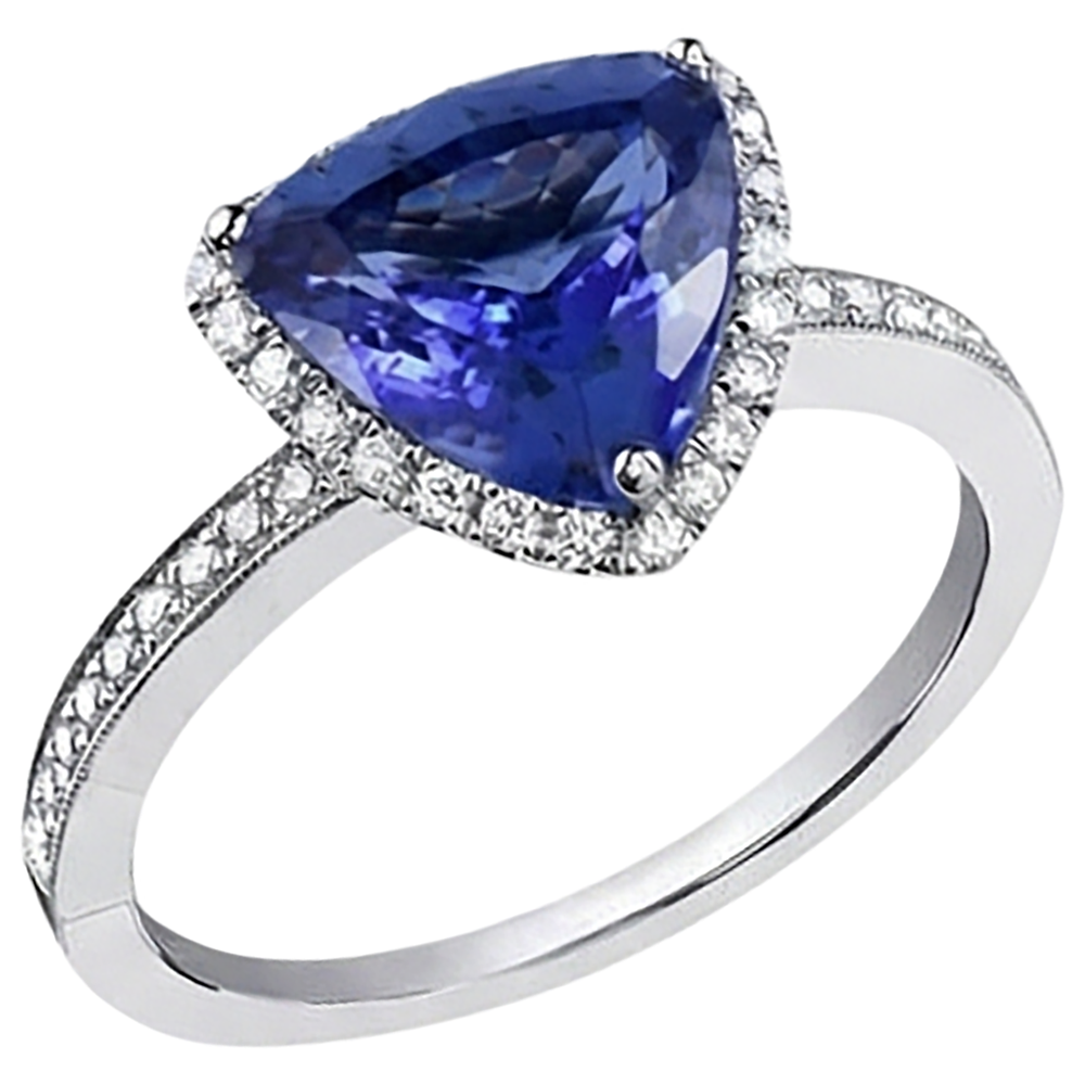 14K White Gold Trillion Tanzanite & Natural Earth Mined Diamond ( Not Lab Grown ) s 3.50 Ct Anniversary Ring