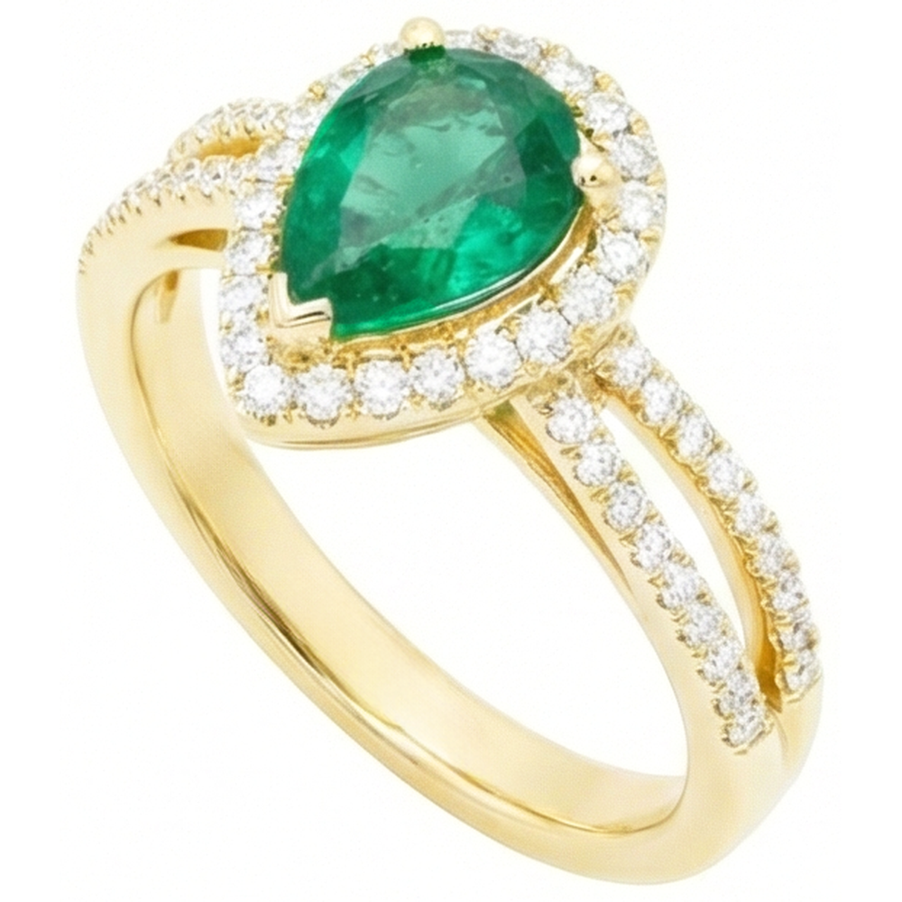 14K Yellow Gold 5 Ct Pear Cut Green Emerald Gemstone Natural Earth Mined Diamond Wedding Ring
