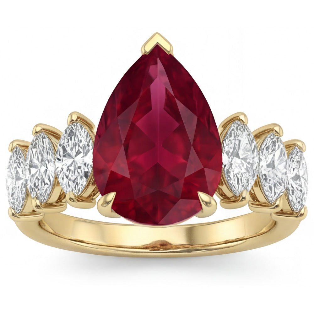 14K Yellow Gold VVS Clarity Pigeon Blood Ruby 3-Stone Ring 4 ct