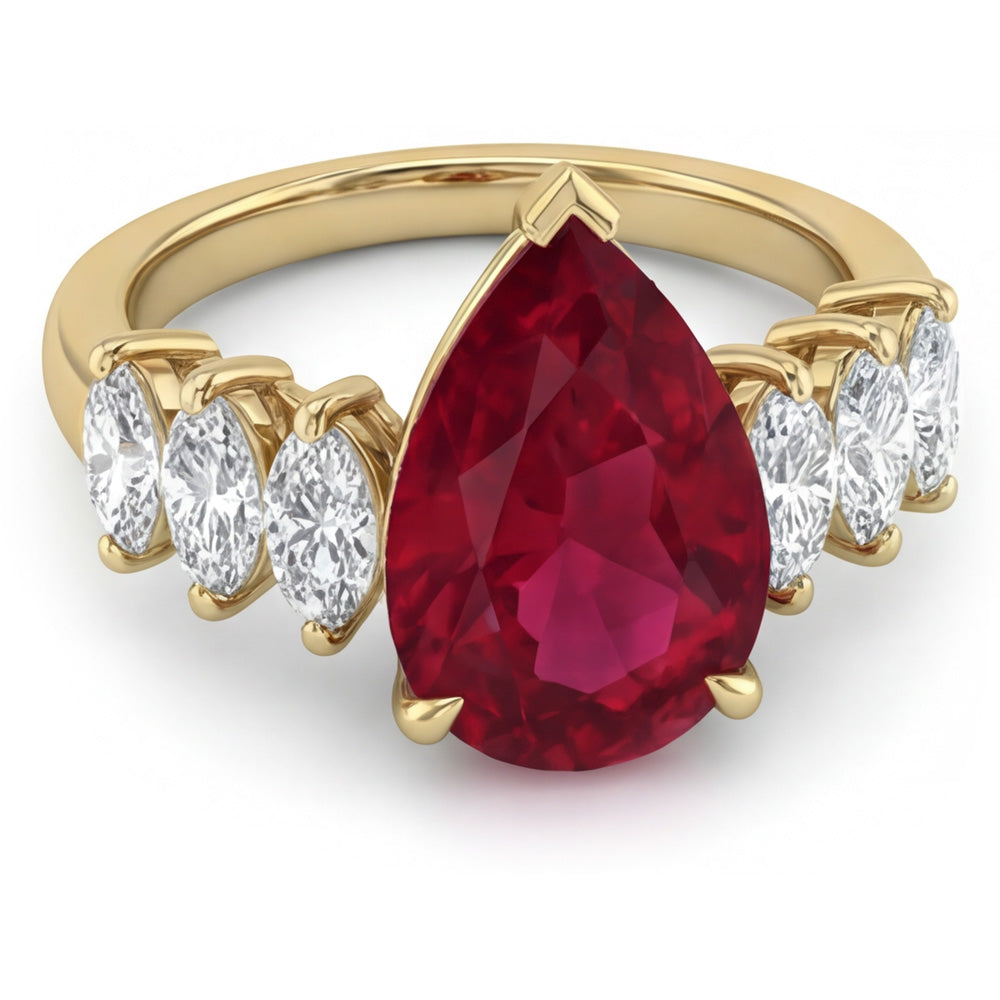 14K Yellow Gold VVS Clarity Pigeon Blood Ruby 3-Stone Ring 4 ct