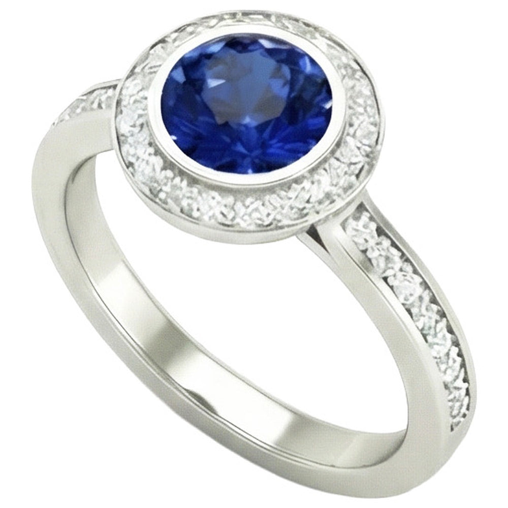 14K Bezel Ceylon Sapphire Natural Earth Mined Diamond ( Not Lab Grown )  Engagement Ring 3.42 Carats