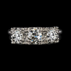 14K Gold 3 Stone Round Old Mine Cut Real Natural Earth Mined Diamond Ring 3.50 Carats Jewelry