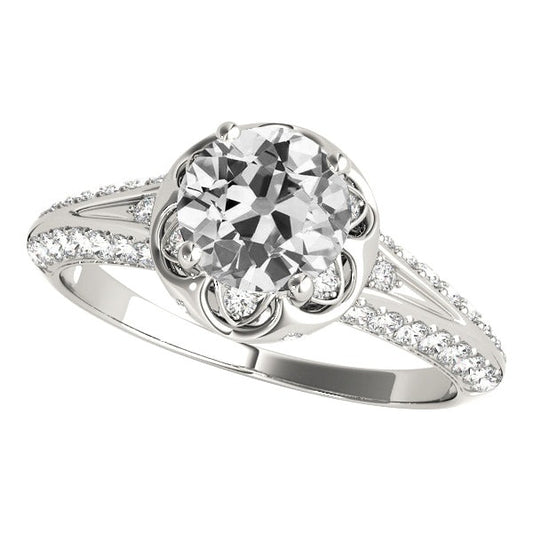 14K Gold Halo Ring Round Real Old Miner Diamond Pave Set 6 Carats