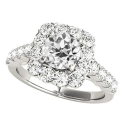 14K Gold Halo Wedding Ring Round Old Mine Cut Real Natural Earth Mined Diamonds 5 Carats