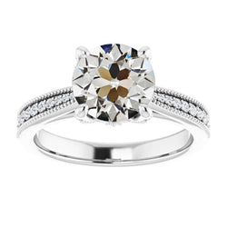 14K Gold Round Old Mine Cut Real Natural Earth Mined Diamond Ring With Accents 4.50 Carats