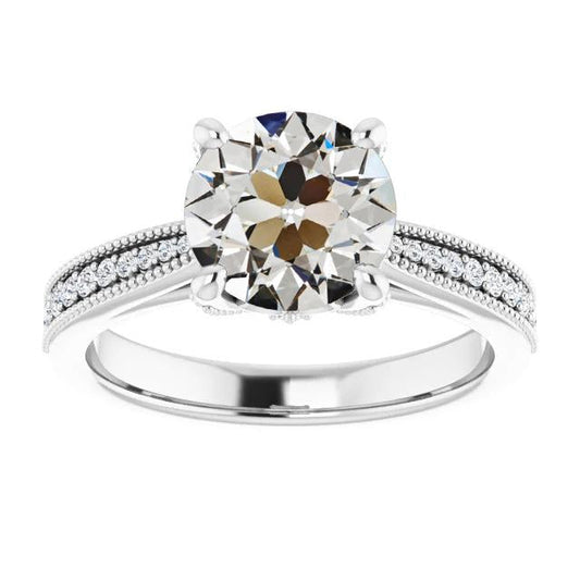 14K Gold Round Old Mine Cut Real Diamond Ring With Accents 4.50 Carats