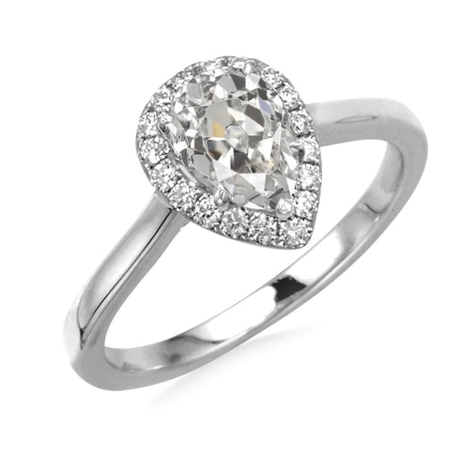 14K Gold Round & Pear Old Mine Cut Genuine Diamond Halo Ring 4.50 Carats