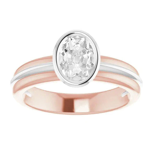 14K Gold Solitaire Wedding Ring Oval Old Mine Cut Natural Diamond 3 Carats