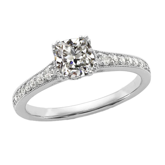 14K Gold Women’s Wedding Ring Cushion Old Miner Natural Diamond 3.50 Carats