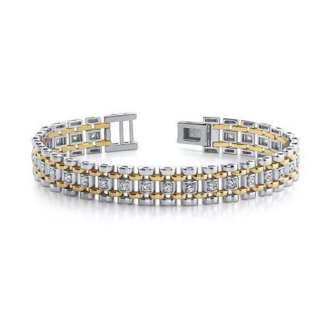 14K Two Tone Gold Genuine Diamond Men Bracelet New Jewelry 2.50 Carats
