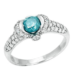 14K White Gold 1.25 Ct Genuine Blue Diamond Fancy Gemstone Ring Jewelry New