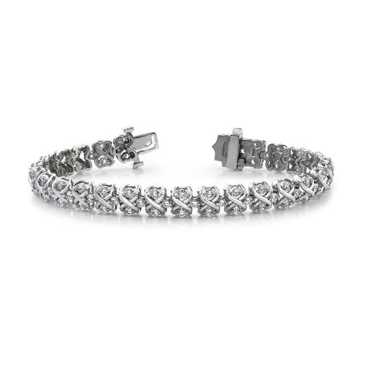 14K White Gold 10.40 Carats Natural Round Brilliant Diamond Eight Link Bracelet