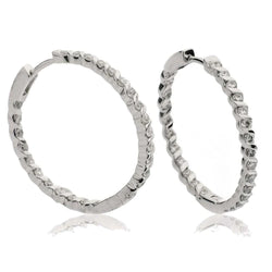 14K White Gold 3.00 Carats Brilliant Cut Natural Diamonds Lady Hoop Earrings