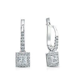 14K White Gold 3.50 Carats Real Natural Earth Mined Diamonds Ladies Dangle Earrings New