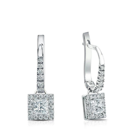 14K White Gold 3.50 Carats Real Diamonds Ladies Dangle Earrings New - Dangle Earrings-harrychadent.ca