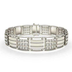 14K White Gold 3 Carats Real Brilliant Cut Diamonds Men's Bracelet New