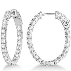 14K White Gold 4.40 Ct Round Brilliant Cut Real Diamonds Hoop Earrings New