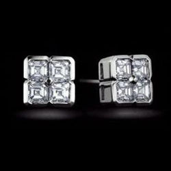 14K White Gold Asscher Cut Genuine Diamond Stud Earring 2 Carats