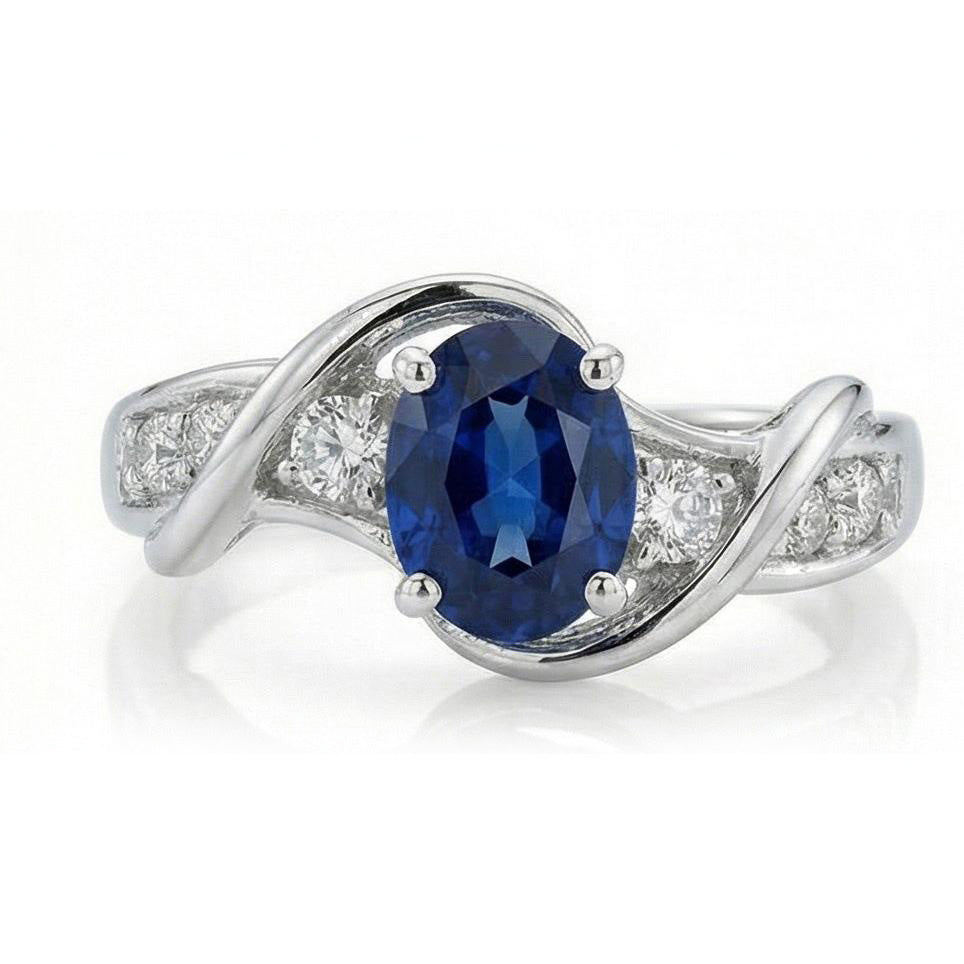 14K White Gold Ceylon Sapphire With Natural Earth Mined Diamond ( Not Lab Grown ) Wedding Ring 1.25 Ct