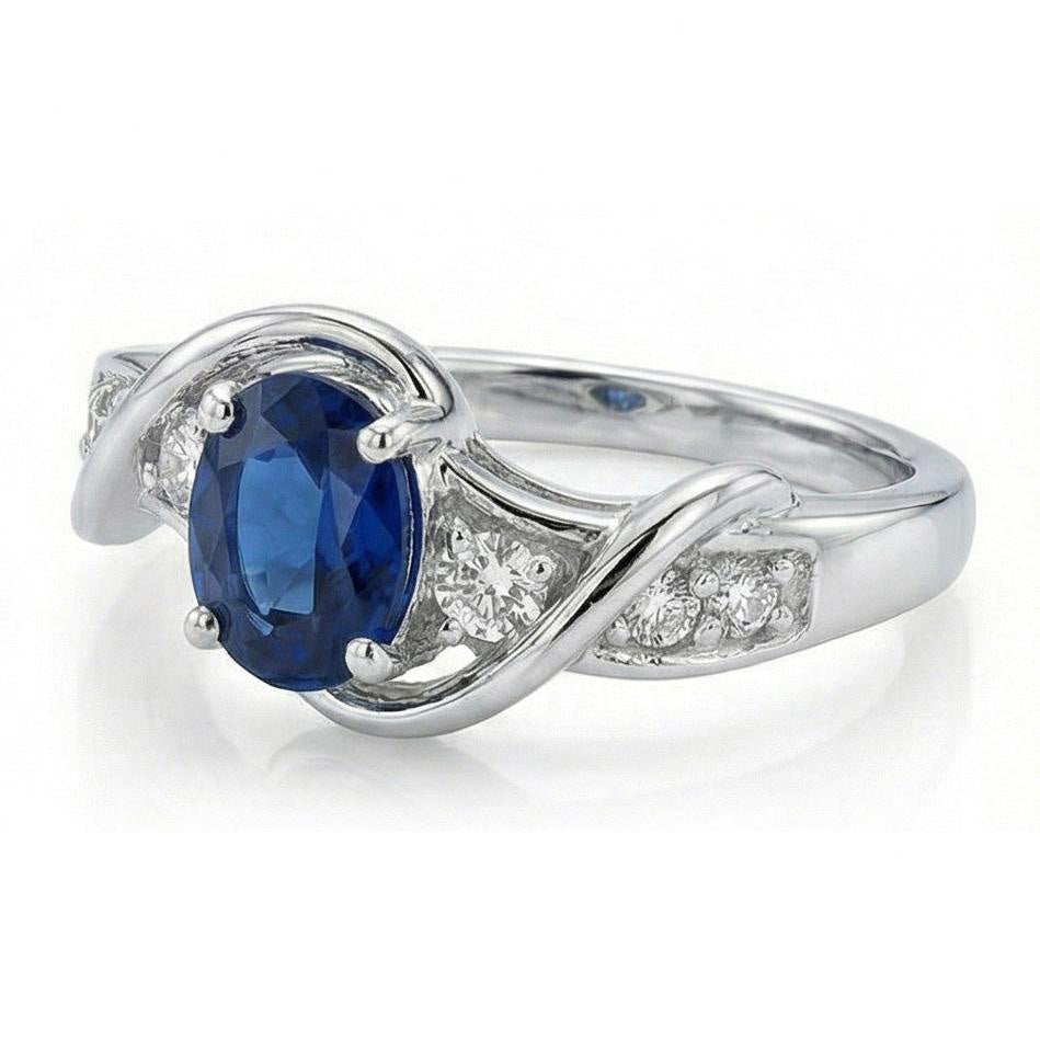 14K White Gold Ceylon Sapphire With Natural Earth Mined Diamond ( Not Lab Grown ) Wedding Ring 1.25 Ct
