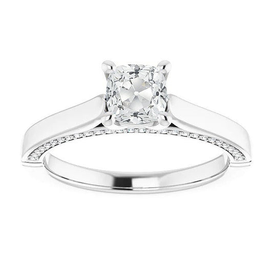 14K White Gold Cushion Old Cut Real Diamond Ring Prong Set 6 Carats