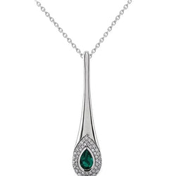 14K White Gold Green Emerald & Diamond Pendant Necklace 1.75 Carats