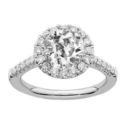 14K White Gold Halo Ring Old Mine Cut Real Diamond Jewelry 4 Carats