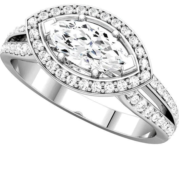 14K White Gold Marquise Halo Styled Engagement Ring 1.75 Carats Natural Diamond
