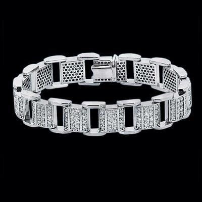 14K White Gold Men's Link Bracelet 8.50 Carats Real Round Cut Diamonds