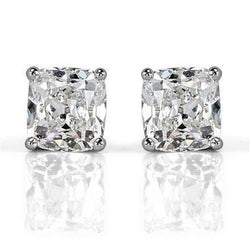 14K White Gold Old Mine Cut 3 Ct Genuine Diamonds Women Studs Earrings