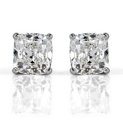14K White Gold Old Mine Cut 3 Ct Genuine Diamonds Women Studs Earrings