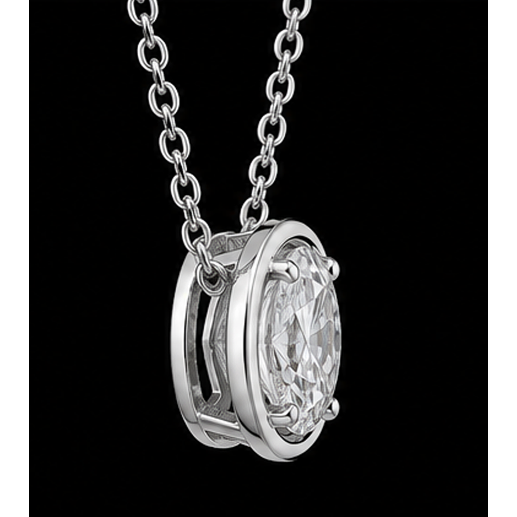 14K White Gold Oval Cut 1 Carat Lab Grown Diamond Pendant