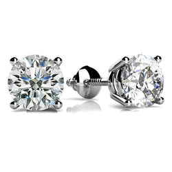 14K White Gold Prong Set 3.00 Carats Real Diamonds Studs Earrings