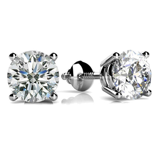 14K White Gold Prong Set 3.00 Carats Real Diamonds Studs Earrings
