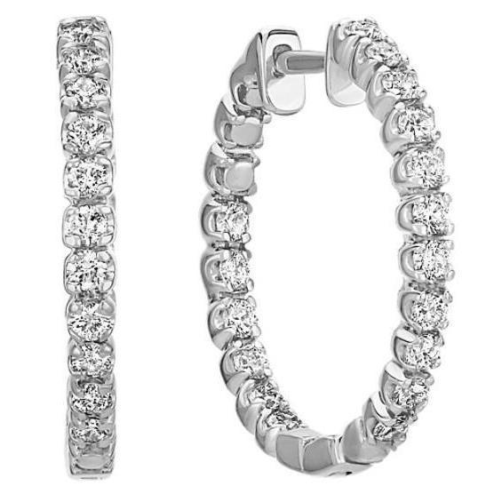 14K White Gold Prong Set 3.90 Carats Genuine Diamonds Women Hoop Earrings