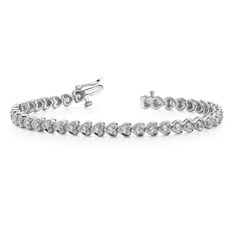 14K White Gold Prong Set 6 Carats Real Diamond Heart Style Bracelet