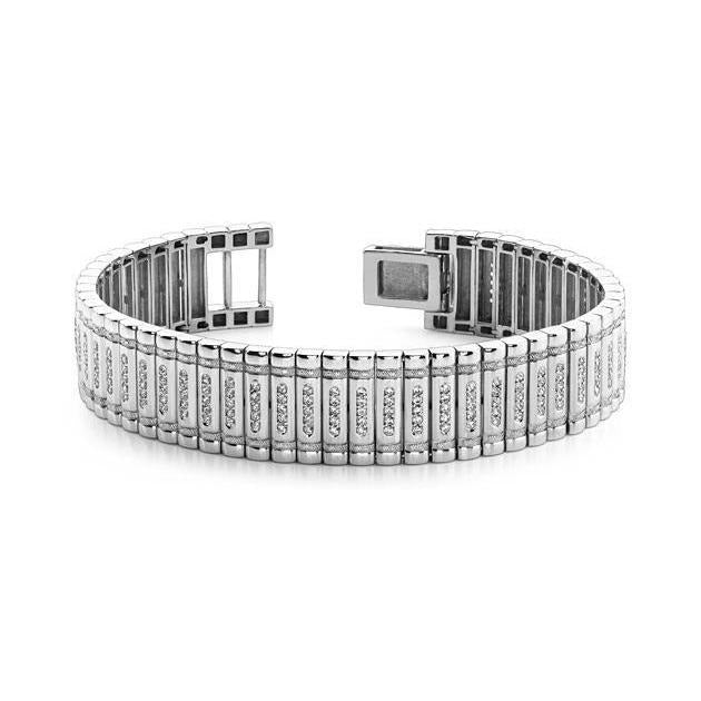 14K White Gold Real Round Diamond 7.60 Carats Men's Bracelet Jewelry