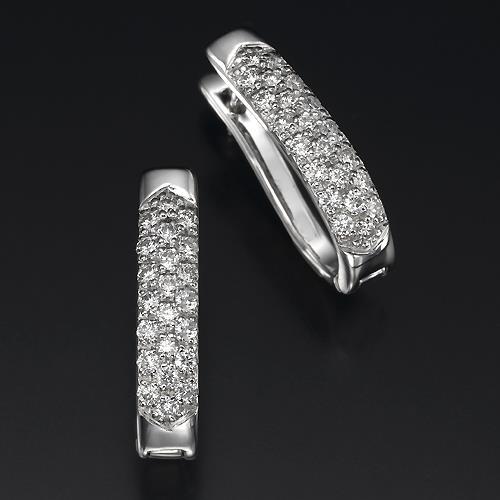 14K White Gold Round Cut 3.50 Carats Genuine Diamonds Women Hoop Earrings New