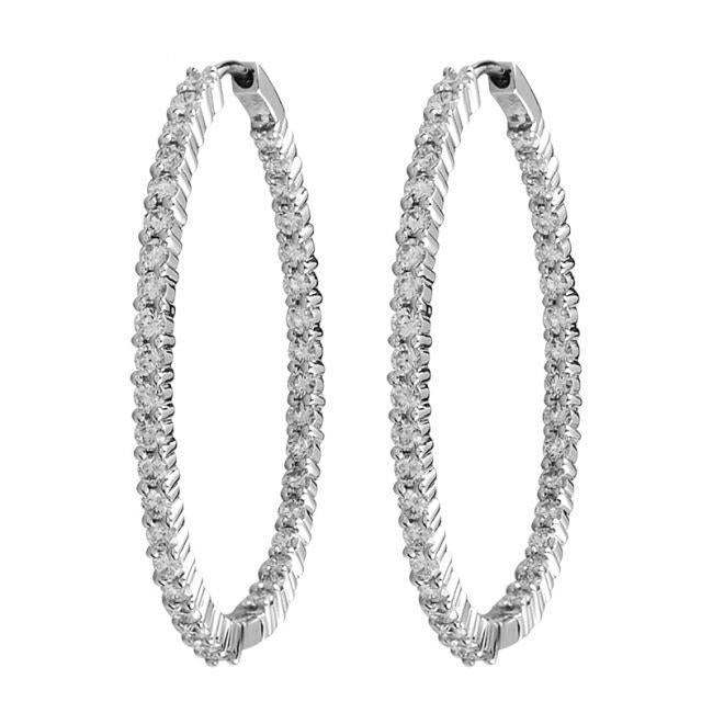 14K White Gold Round Cut 4.50 Carats Natural Diamonds Hoop Earrings New
