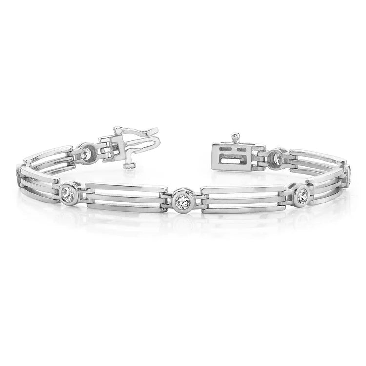 14K White Gold Round Cut Natural Diamond Track Ladies Bracelet 1.75 Ct