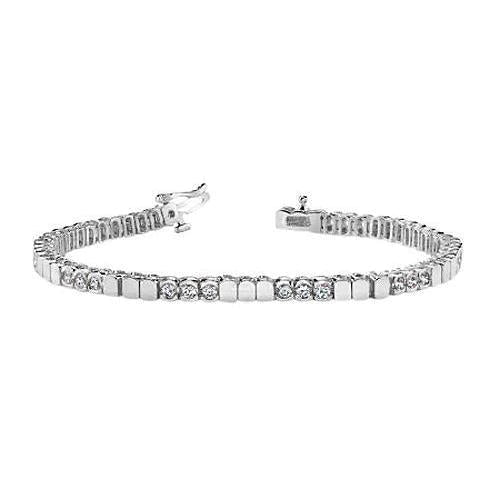 14K White Gold Round Natural Diamond Bezel Set Tennis Bracelet 6 Carats