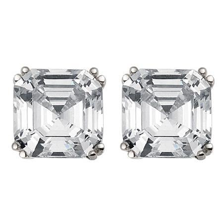 14K White Gold Women Asscher Cut Real 4 Carats Diamond Stud Earrings Fine