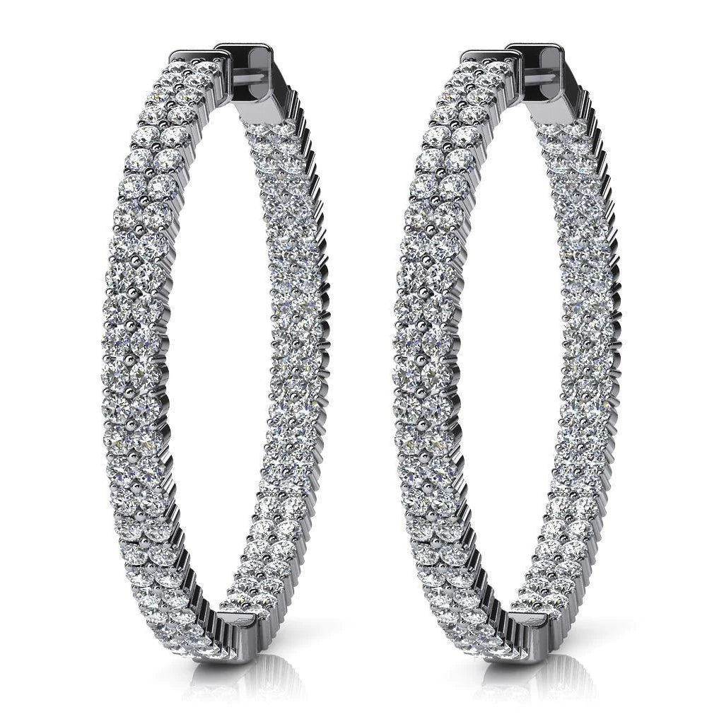 14K White Gold Women Hoop Earrings 8 Carats Round Cut Real Diamonds