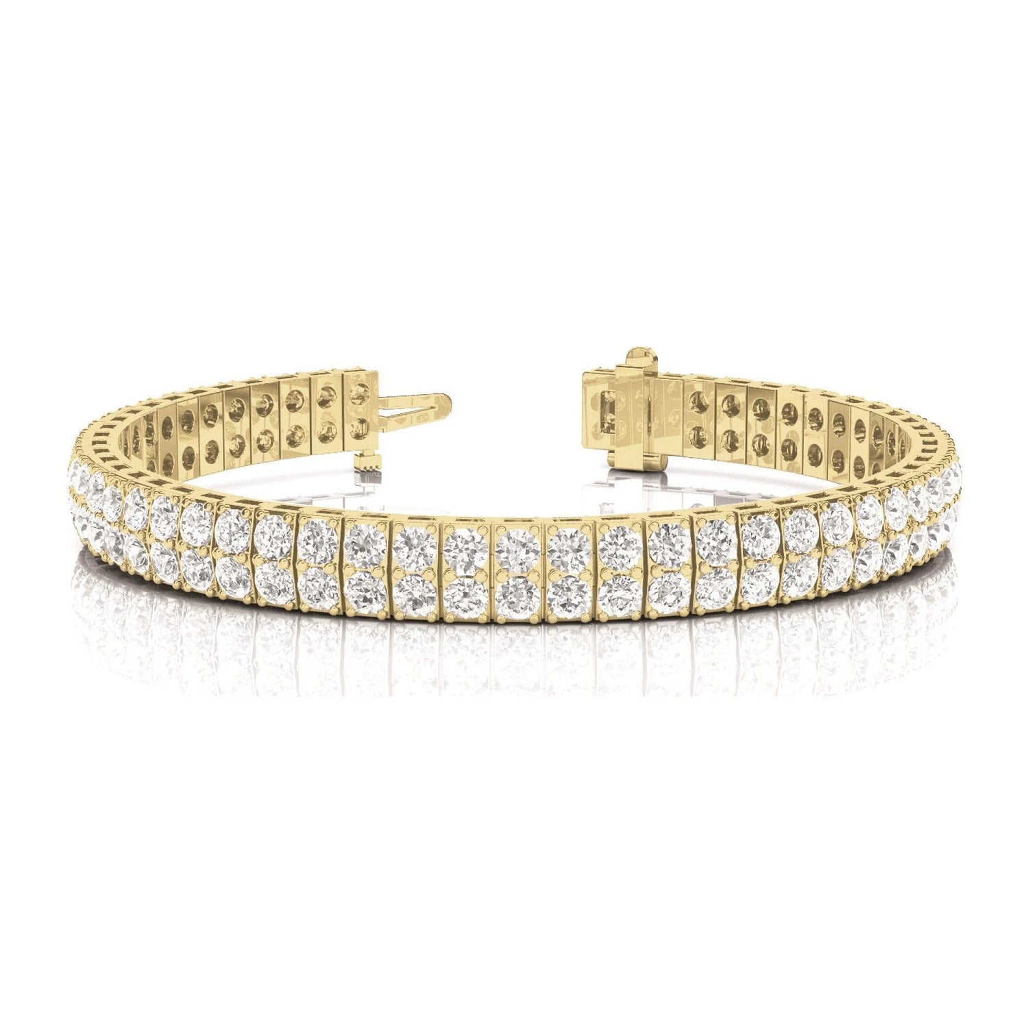 14K Yellow 11.20 Carats Round Cut Double Row Real Diamonds Bracelet New