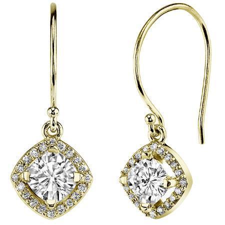 14K Yellow Gold 2.70 Carats Round Cut Natural Diamonds Dangle Earrings