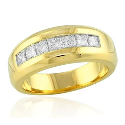 14K Yellow Gold 2 Ct Princess Cut Real Diamond Men's Band Jewelry New
