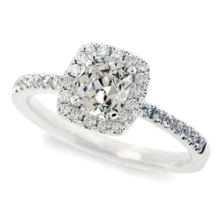 14K Gold Halo Ring Round & Cushion Old Mine Cut Real Natural Earth Mined Diamond 4.75 Carats