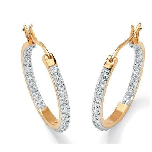 14K Two Tone Gold Round Cut 3.70 Carats Real Diamonds Hoop Earrings News New