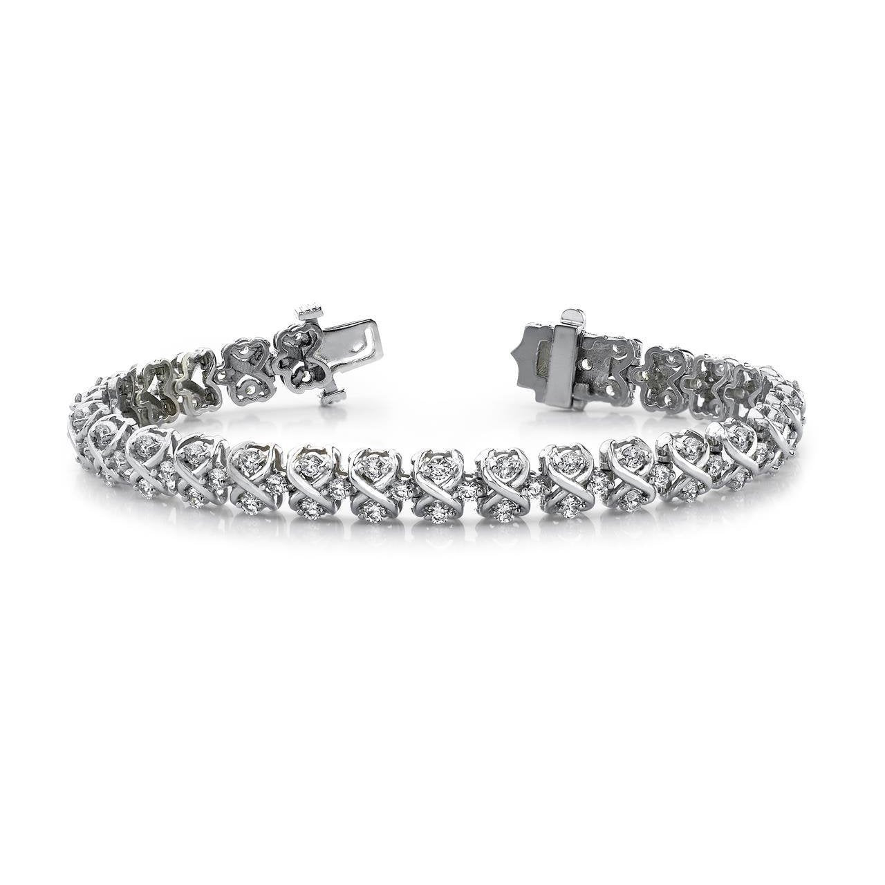 14K White Gold 10.40 Carats Round Brilliant Lab Grown Diamond Eight Link Bracelet