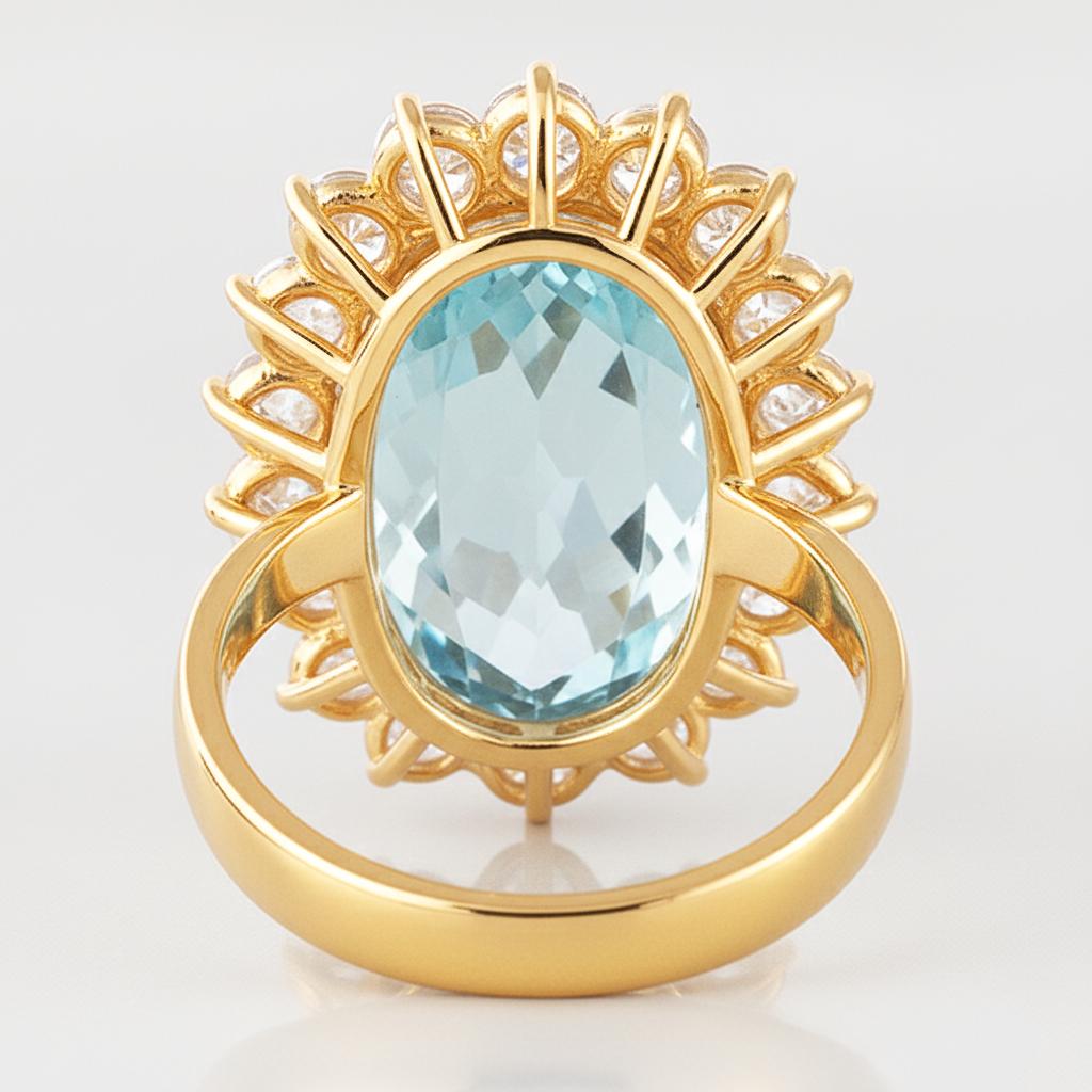 14K White Gold Aquamarine With Natural Earth Mined Diamonds 9 Ct Engagement Ring
